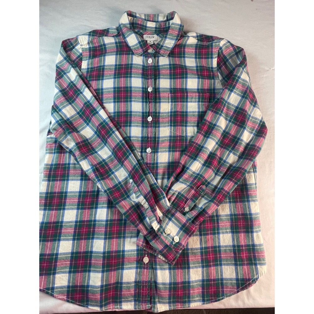 J.Crew Womens Plaid Button Down Shirt Long Sleeve Multi-Color Pink Green Size M